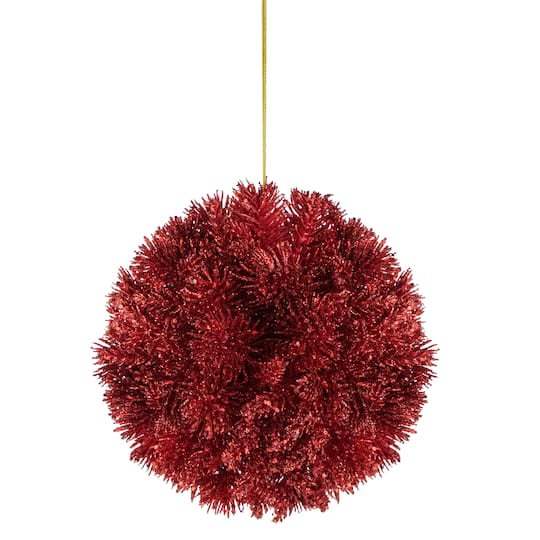 Red Glittered Pine Leaf Christmas Plastic Ball Ornament By Northlight | 6" | Michaels®